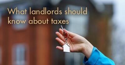 Landlord holding keys to property below words "What landlords should know about taxes"